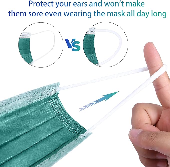 4 Ply Disposable Face Mask Protective(50PCS), Elastic Earloops, Single Use- Green