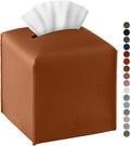 Tissue Box Cover, Jeethemy Square PU Leather Tissue Box Holder, Modern Tissue Case Facial Paper Organizer Dispenser，5X5X5'',Single Camel