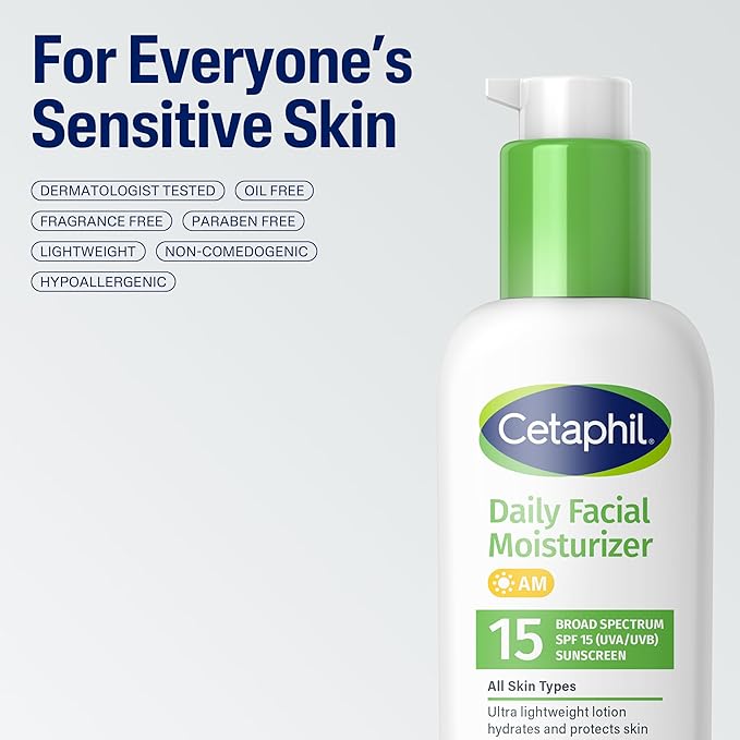 Cetaphil Daily Facial Moisturizer SPF 15, 4 Fl Oz, Gentle Facial Moisturizer for Dry to Normal Skin Types, No Added Fragrance, Pack of 2, (Packaging May Vary)