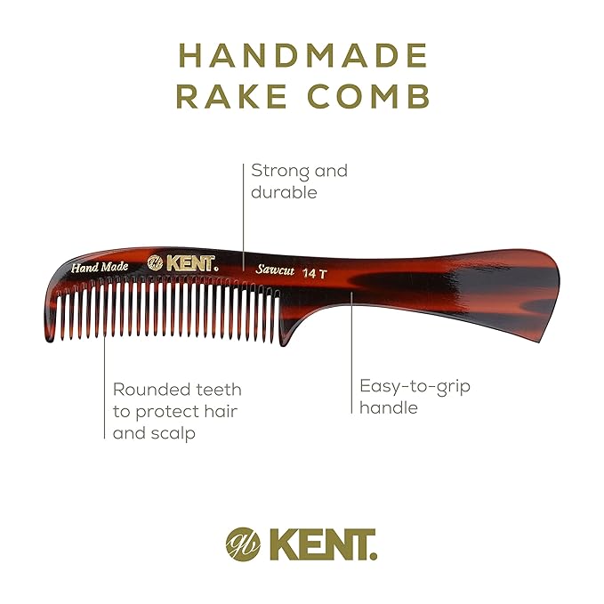 Kent 14T Tortoise Large Detangling Comb, Wide Teeth for Long Thick Curly Wavy Hair. Hair Detangler Comb For Wet and Dry. Saw-Cut from Cellulose and Hand Polished, Handmade in England