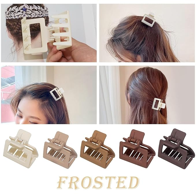 Cobinaan Medium Matte Rectangle Claw Hair Clips for Women Girls, 2 x 1 x 1.8 inch, 8pcs Warm Color, Nonslip Hair Jaw Clips for Thin/Medium Thick Hair