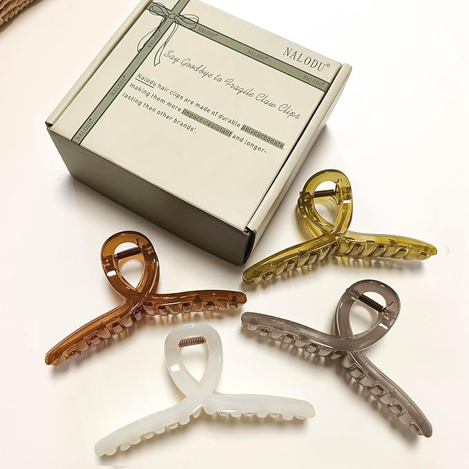 Nalodu 5 Inch Hair Claw Clips Extra Large No Slip Big Jelly XL Clip for Thick Curly Long Hair Women, 4 Pack