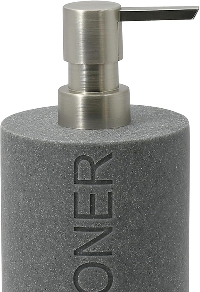 Indecor Home Resin Neutral Gray Sandstone Conditioner Engraved Bottle Refillable Pump Dispenser, Durable Waterproof Resin Construction for Bath, Shower - Gray Sandstone Satin Nickel Pump