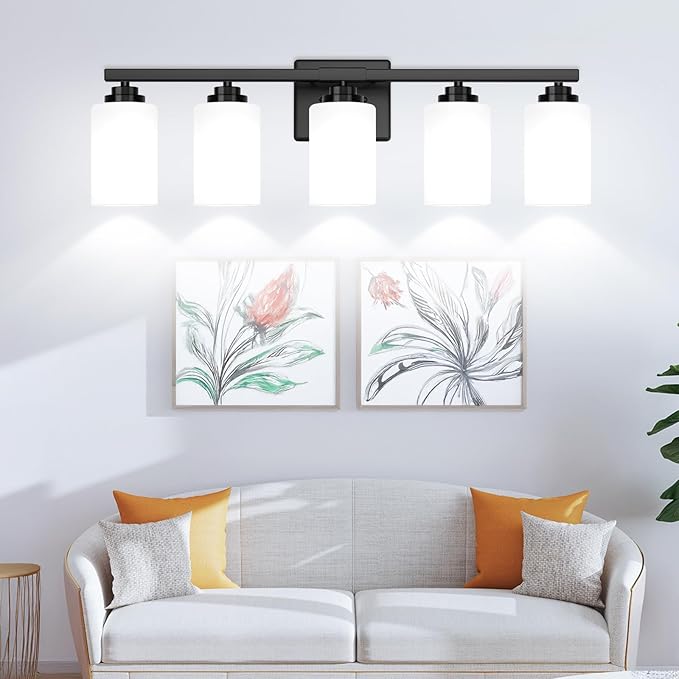 VerRon 5-Light Bathroom Light Fixtures, 31" Black Modern Vanity Lights
