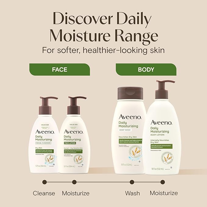 Aveeno Daily Moisturizing Face Lotion with Soothing Prebiotic Oat,Gentle Lotion Nourishes Normal to Dry Skin With Moisture,Sensitive Skin,Fragrance-Free,12 fl. oz,(Pack of 2)