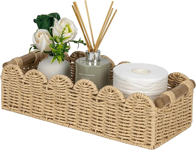 CubesLand Scalloped Toilet Paper Storage Basket W/Handle for Home Decor
