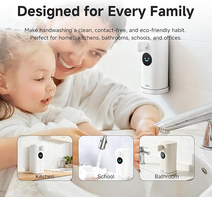 Automatic Foaming Soap Dispenser 350ml Touchless - Smart Hand Soap Dispenser with LED Smile Timer, Type-C Rechargeable 180-Day Battery, IPX7 Waterproof, Wall Mounted for Bathroom & Kitchen