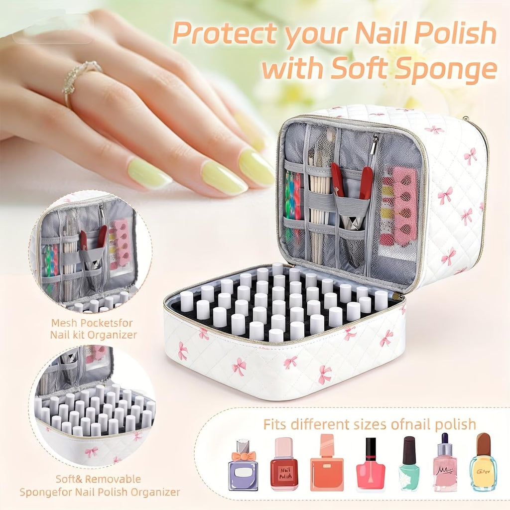 hibear Nail Supplies Organizer Nail Polish Storage Holds 30 BottlesNail Polish Storage Holds 30 Bottles Nail Kit Case Makeup Bag Vanity Case for Women (Striped blue)