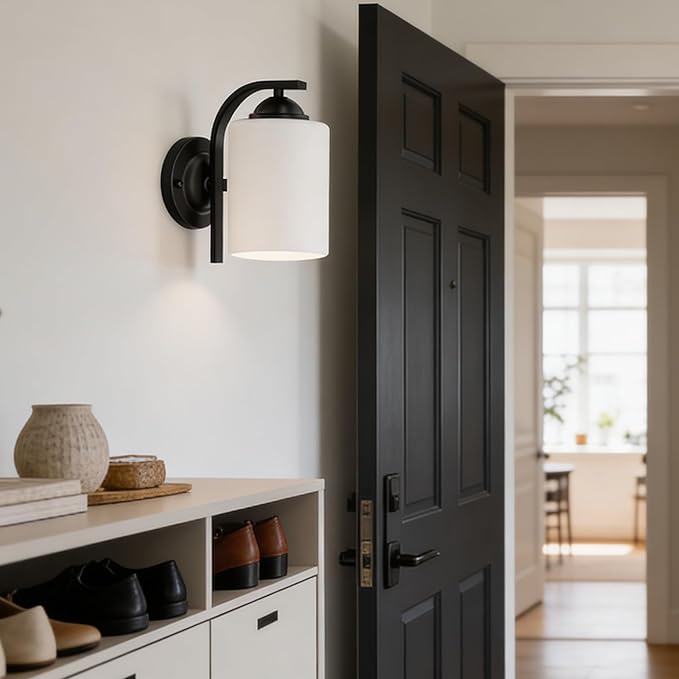 Wall Sconces Lights Lamp for Bedroom Bathroom, Modern Vanity Light Fixtures, Matte Black Farmhouse Wall Mount Lighting Lanterns with Glass Shade for Living Room Mirror Hallway Kitchen