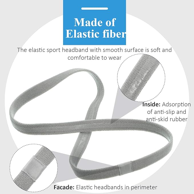 Bememo 4 Pieces Thick Non-Slip Elastic Sport Headbands Hair Headbands for Women and Men (Black, White, Grey, Royal Blue)