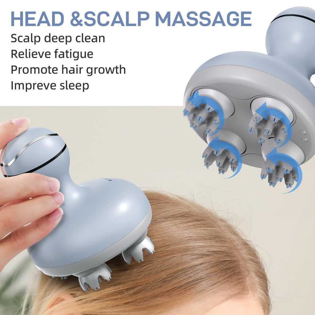 cotsoco Electric Scalp Head & Back Massager, Cordless Hair Massage Waterproof Head Massager with 4 Heads 84 Nodes for Hair Growth, Stress Relief & Deep Clean, Gifts for Men Women, Purple