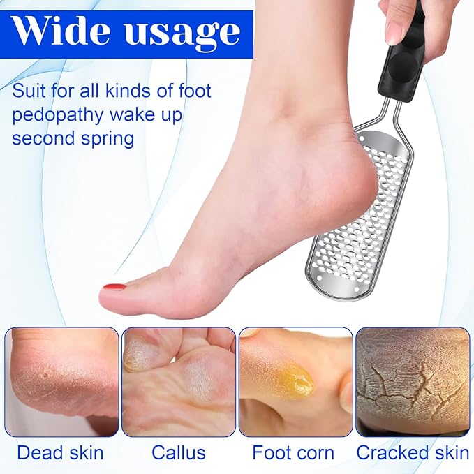 12 Pcs Foot File Callus Remover Replacement Blades Metal File Callus Remover Shaver Blades Hard Skin Remove Stainless Steel 2 Designs Big/fine Hole for Detachable Foot Scrubber