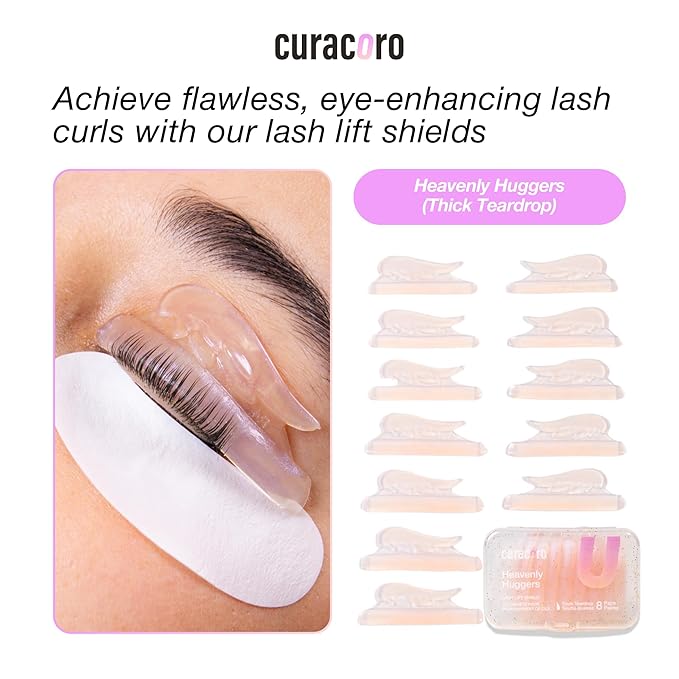 Curacoro Lash Lift Shields, 16 Pcs/8 Sizes Reusable Silicone Rods