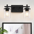 Spiglamm 2-Lights Bathroom Vanity Lights, Matte Black Vanity Light Fixtures Over Mirror, Modern Wall Sconces with Clear Glass Shade, Wall Light Fixture for Bedroom Hallway Living Room