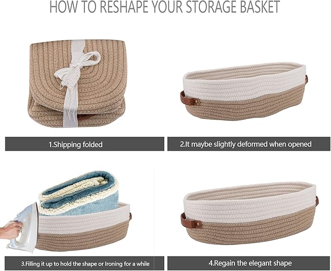 Oradrem Cotton Rope Bathroom Decor Basket,Toilet Paper Holder Basket,Farmhouse Home Decor Organizing Baskets 13"x5.9"x4" Brown Stitching White