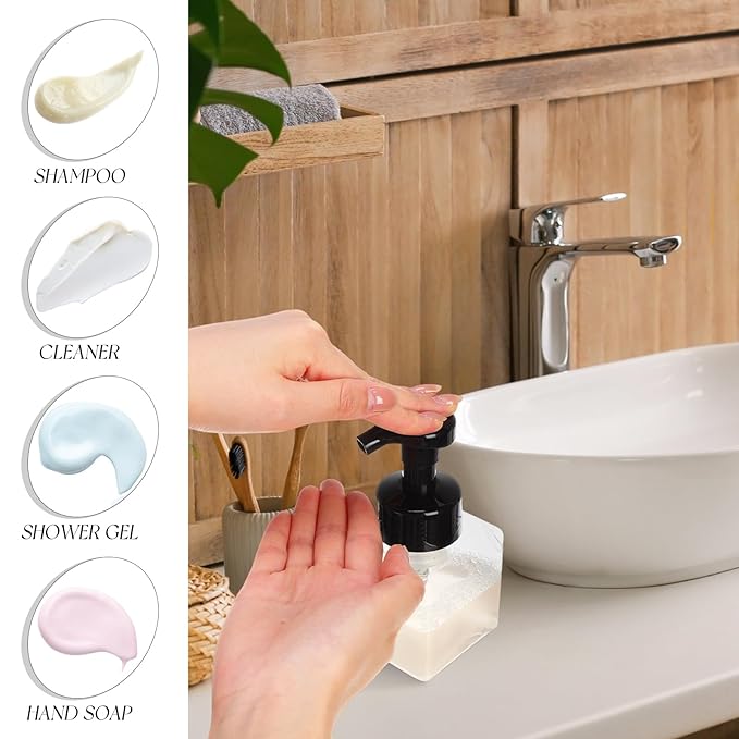 Domensi Foaming Soap Dispenser 8.5 oz Foam Pump Bottle Bulk Empty Travel Foaming Dispenser Refillable Hand Soap Plastic Pump Bottle Travel Clear Container for Bathroom Vanities(12 Pcs,Black)