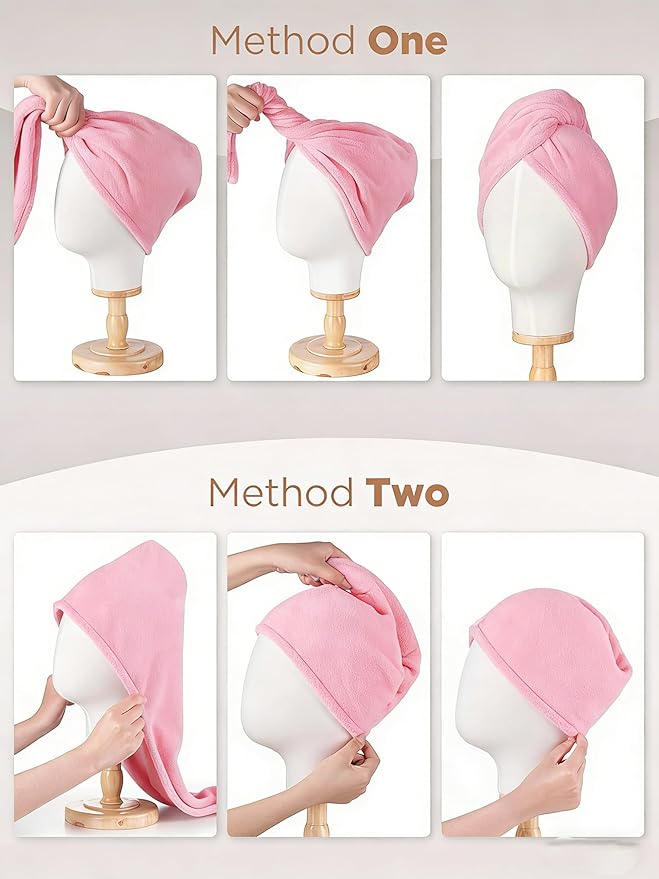 3 Pack Microfiber Hair Towel Wrap for Women, Fast Drying Hair Turban with Button, Anti-Frizz Large Hair Towel for All Hair Styles, Soft & Absorbent Hair Drying Towel
