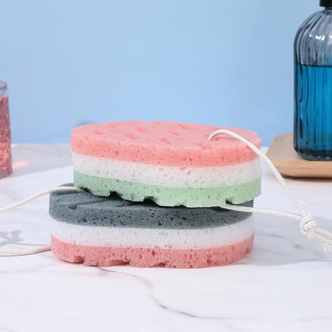DOPENSPI 2 Pcs Soft Large Bath Sponges, 3 Layer Exfoliating Body Loofah