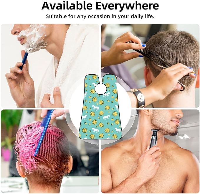 Waterproof Beard Grooming Bib, Floral Horse Roses Print Mint Green Shave Bib, Non-Stick Hair Catcher for Shaving Trimming, Apron Essential for Men Dad