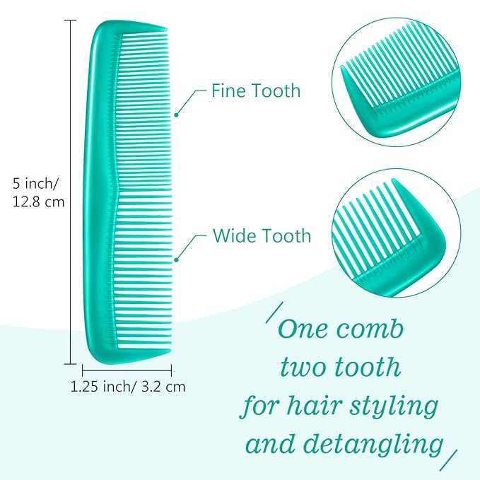 Leinuosen 12 Pieces Pocket Hair Combs, Fine Tooth Combs, Cyan-blue