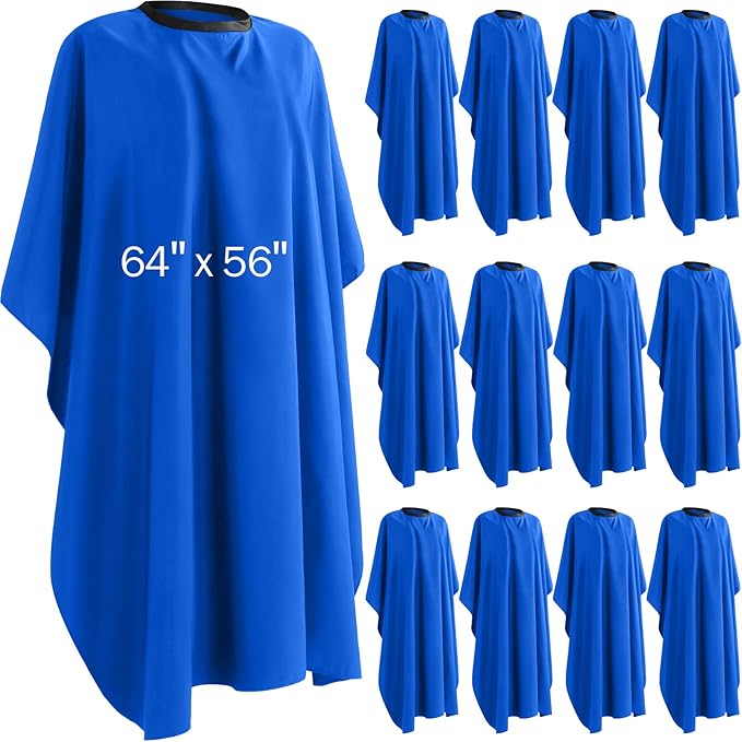 Wesiti Pcs Barber Cape 64 x 56'' Large Waterproof Hair Cutting Salon Cape Adjustable Snaps for Hair Dye Salon Stylist Supplies(Blue,12)