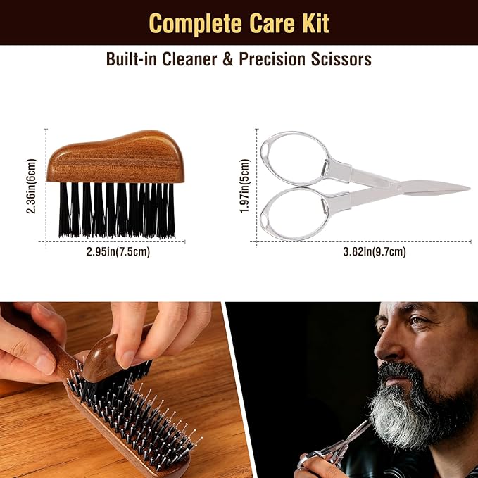 URTHEONE Boar Bristle Beard Brush,Hair Brush for Men,Mens Hair Brush for Thin hair and Beard,Slick Back Hairbrush with Natural Wood Handle, Cleaning Tool & Folding Scissors Included