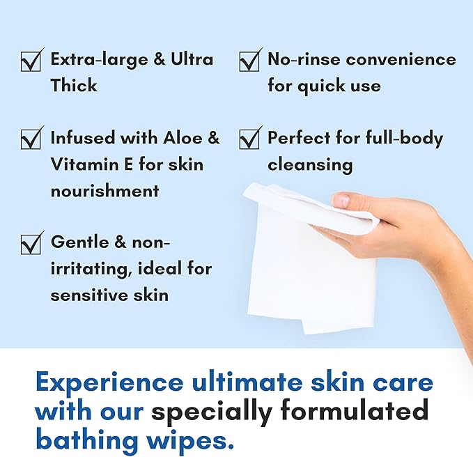 Nurture Rinse Free Bathing Disposable Adult Wipes w/Aloe - Waterless Care