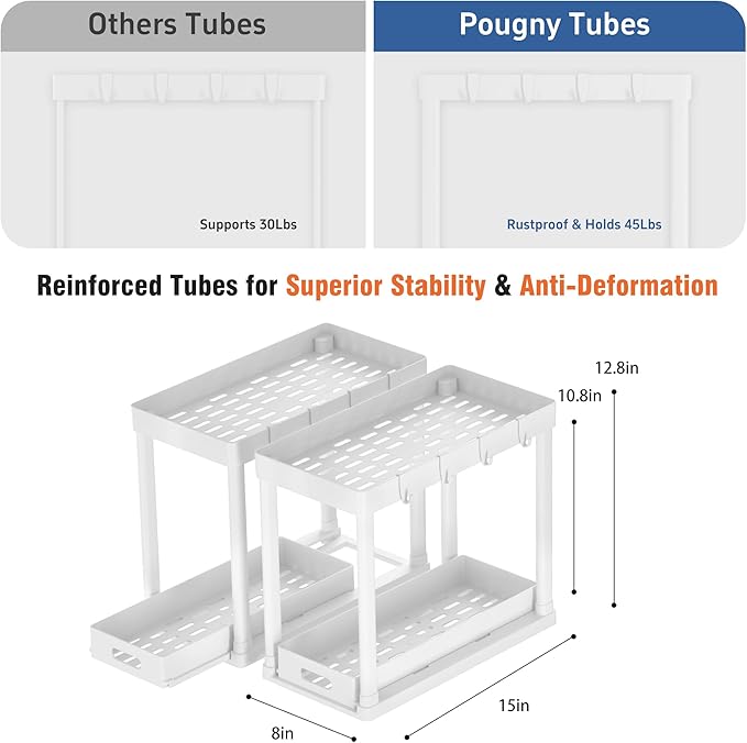 POUGNY 2 Pack Pull-Out Storage Organizers, Under Sink Organizer and Storage for Bathroom & Kitchen,Multi-Purpose Under Cabinet Organizers and storage Black