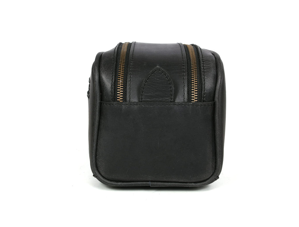 10" Premium Leather Toiletry Travel Pouch With Waterproof Lining Black Color | King-Size Handcrafted Vintage Shaving Kit By Aaron Leather Goods (Florida Black)