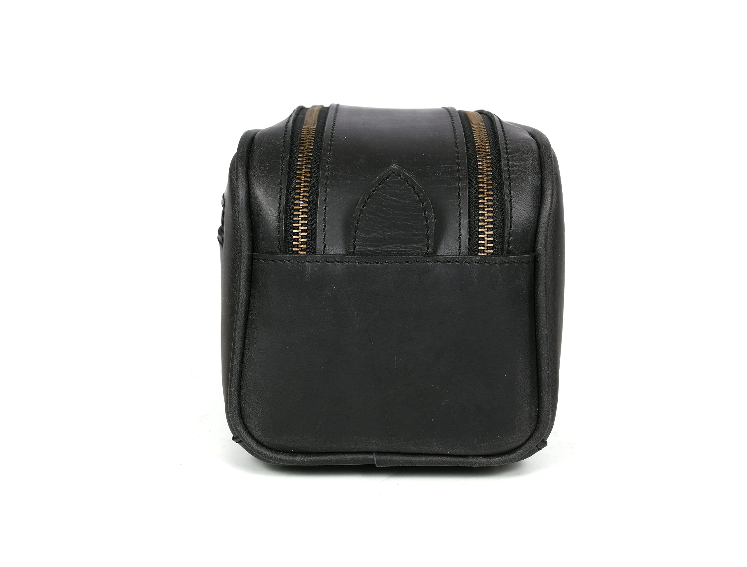 10" Premium Leather Toiletry Travel Pouch With Waterproof Lining Black Color | King-Size Handcrafted Vintage Shaving Kit By Aaron Leather Goods (Florida Black)