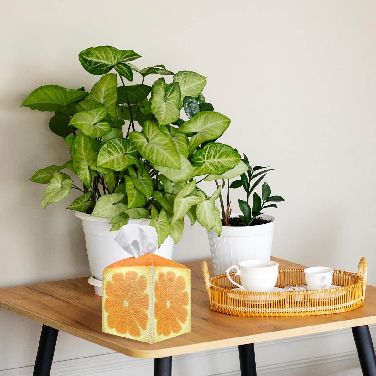 Cute Fruit Tissue Box Cover Funny Orange Citrus Square PU Leather Waterproof Tissue Box Holder for Bathroom Kitchen Bedroom Vanity Countertop Night Stands