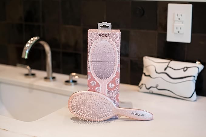 FRAMAR Glitter Hair Brush Detangler, Detangling Hairbrush For Women, Wet Hair Brush For Girls, Hair Detangler Brush, Wet Hairbrush, Hairbrushes, Reduces Frizz – Rosé