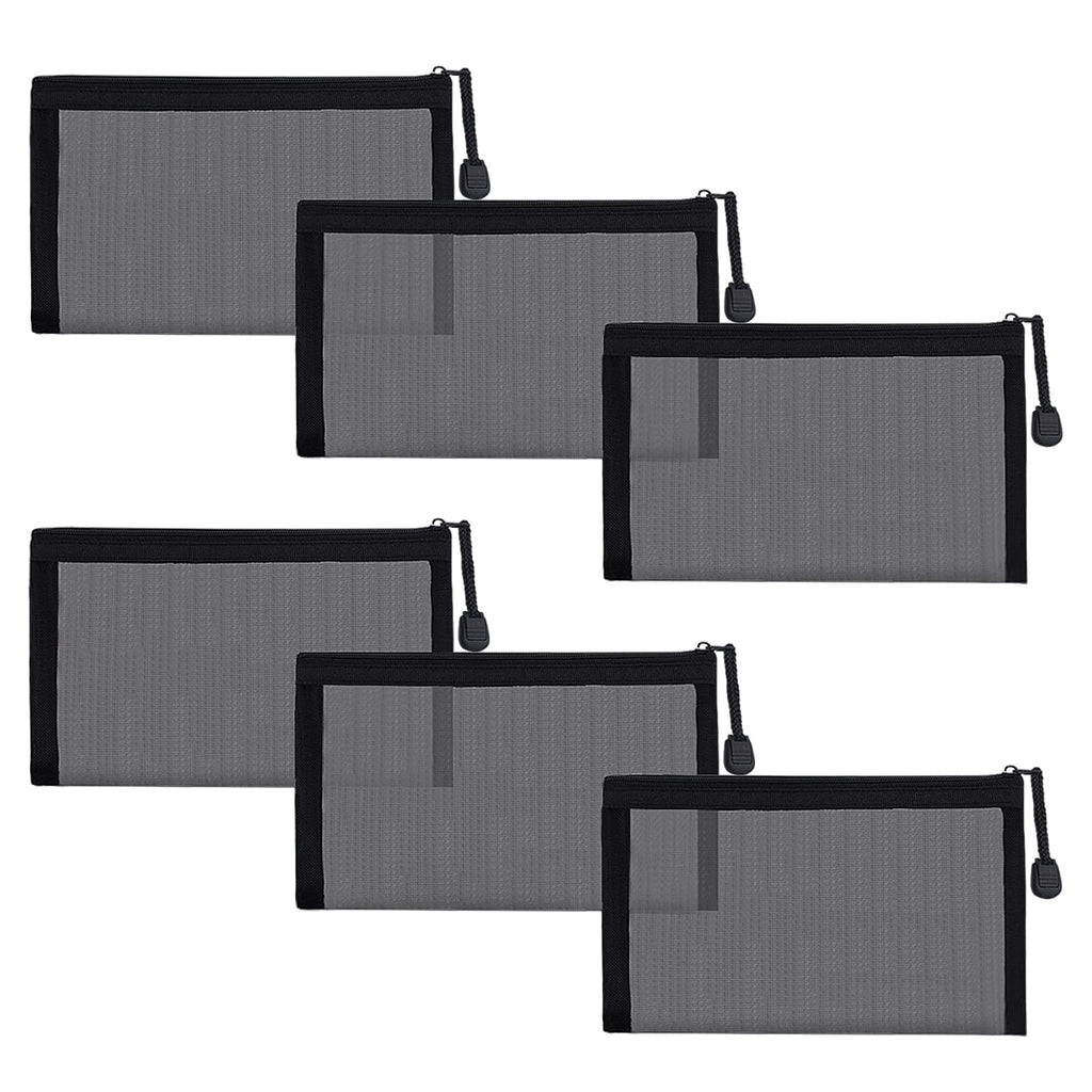 besharppin Small Mesh Cosmetic Bags, 6pcs Nylon Makeup Pouches with Zipper for Home Office Purse Diaper Bag (Black)