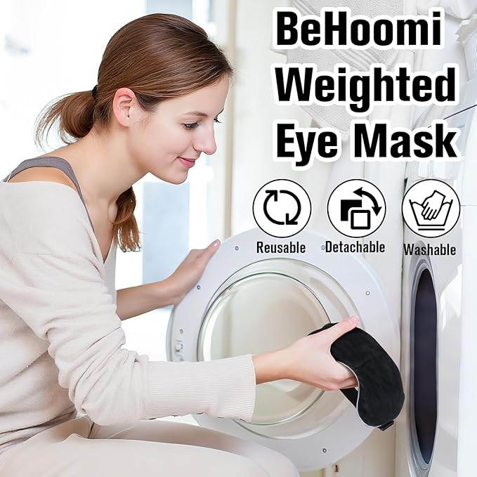BeHoomi Heated Eye Mask, Weighted Sleep Mask Warm Compress for Eyes, Cooling Eye Mask for Sleeping, Reusable Eye Masks for Home, Office, Hot and Cold for Eye Relaxation, Gifts for Women (Black)