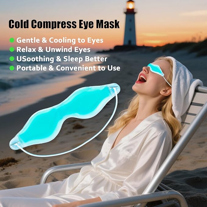 Cooling Eye Mask - Gel Ice Pack Reusable Cooling Eye Pads and Under Patches,Eye Hot Cold Treatment for Redness,Pain Relief Relax (Blue)