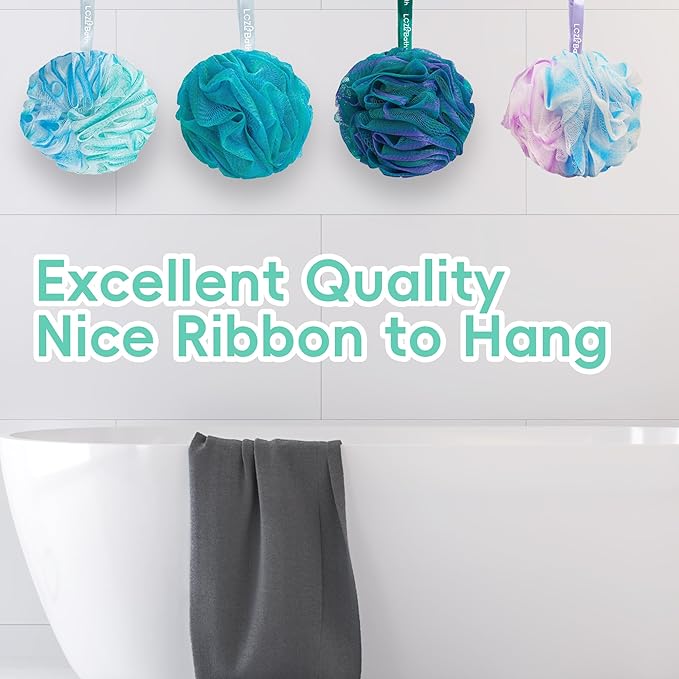LCZLBath Loofah 4 Pack 75g Extra Large Loofa Set Soft Bath Sponge Thick Body Wash Puffs for Shower (Purple-Blue-Green-Mixed)