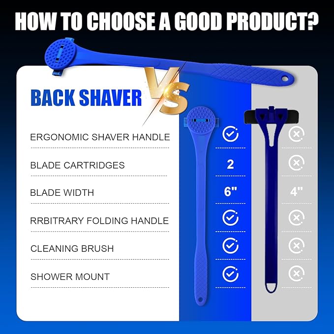 Back& Body Shaver for Men,Back Hair Trimmer for Men with Long Bendable Ergonomic Silicone Handle,10 of The Wet or Dry Disposable Razor Blades,Bath Brush Included(Blue)