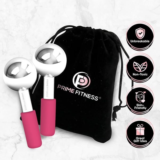 Prime Fitness Ice Globes for Facials | Unbreakable Steel Cooling Roller | Cryo Sticks for Face | Face Massager for Neck & Eyes | Skin Care for Dark Circles, Puffiness (Red)