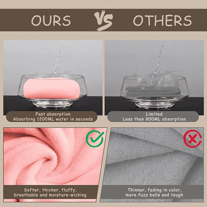 3 Pack Microfiber Hair Towel Wrap for Women, Fast Drying Hair Turban with Button, Anti-Frizz Large Hair Towel for All Hair Styles, Soft & Absorbent Hair Drying Towel