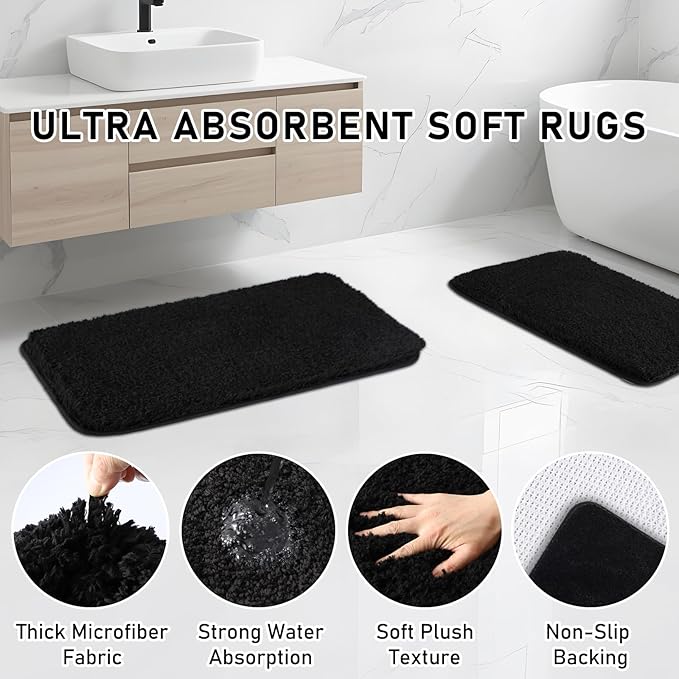 InnJoey Bathroom Accessory Set - Bathroom Set, 27PC Bathroom Accessories Set, Black Bathroom Sets with Shower Curtain and Rugs, Mini Trash Can, Toilet Brush, Trash Can & Soap Dispenser