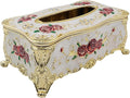 9.45"x5.43"x3.94" Luxurious Rose Tissue Box with Imitation Diamonds, Embossed Flowers, Elegant Tissue Paper Holders for Home Toilet Bath Hotel,Gold-White-red