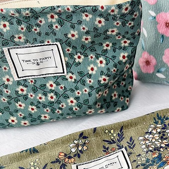 SxoSyo Floral Makeup Bags, Canvas Cosmetic Bags for Women, Green