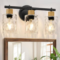 Bathroom Light Fixtures, 3-Light Coastal Vanity Lights with Crystal Glass Shade, Black Bathroom Wall Lamp for Mirror Kitchen Hallway Cabinet