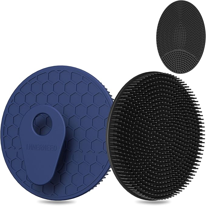 INNERNEED Silicone Body Scrubber Gentle Exfoliating Brush Set, Black+ Blue