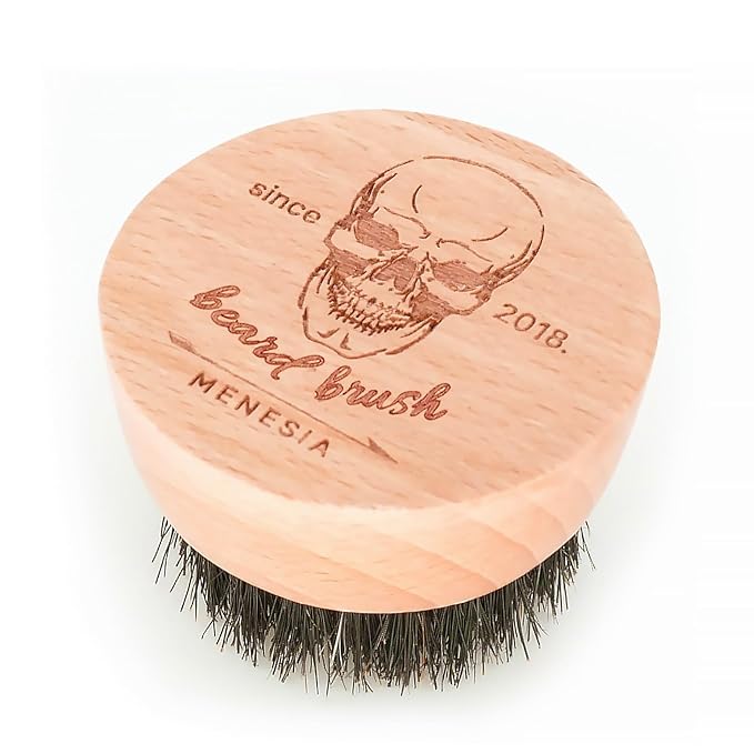 Menesia Small Round Beard Brush, Boar Bristle Wooden Brush for Travel