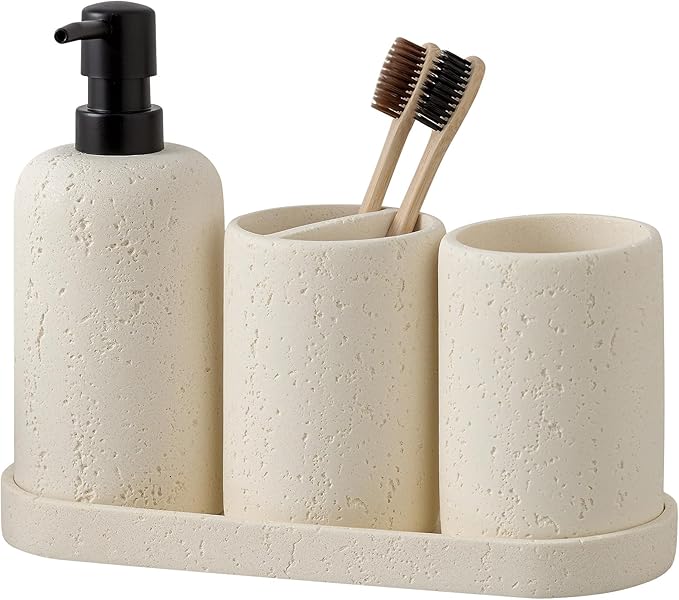 Bathroom Accessories Set,4 PCS Travertine Stone Look Collection