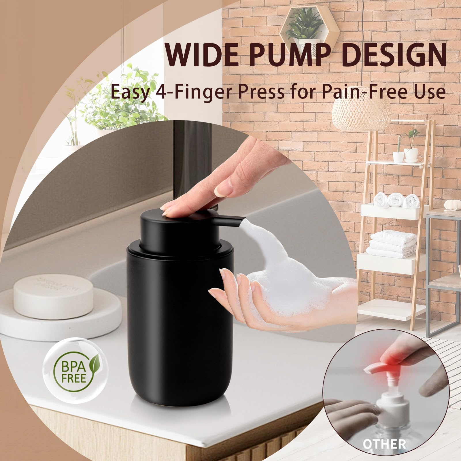 Foaming Soap Dispenser, Thick Ceramic Pump Bottles, Black