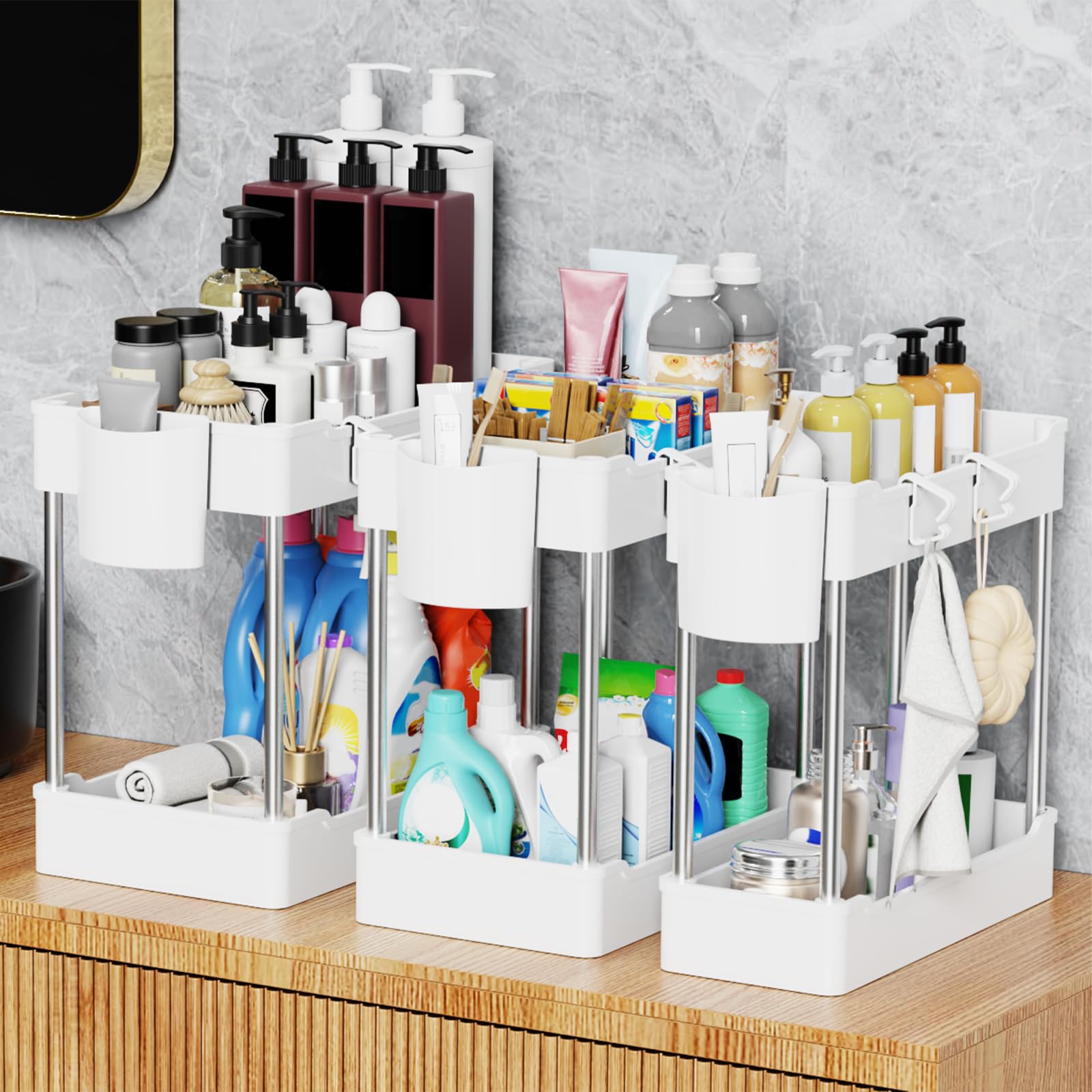 JYSMYWS 3 Pack Under Sink Organizer Bathroom and Storage Cabinet (White)