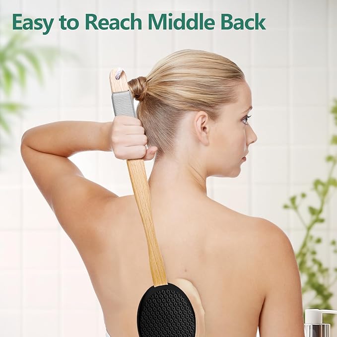 Svarvns Back Lotion Applicator with 4 Replaceable Pads, Lotion Applicator for Back Self Elderly, Women, Cream Medicine Applicator with 17" Curved Handle Easy to Target Back and Feet, Black