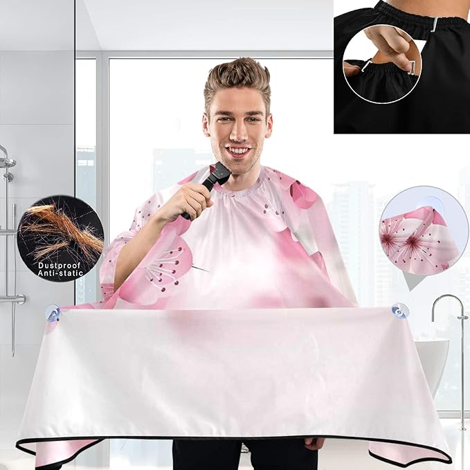visesunny Barber Cape Pink Cherry Blossom Polyester Hair Cutting Salon Cape Apron Anti-Static Haircut Water-Resistant Shaving Cloth Beard Shaving Bib Hairdressing Cape